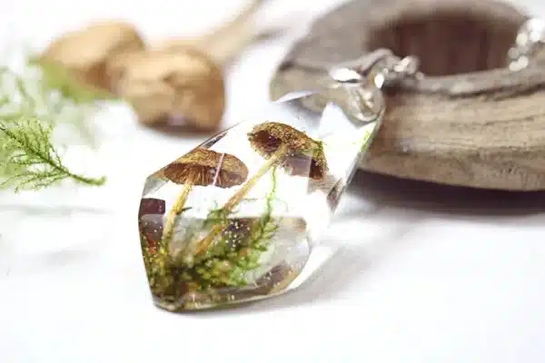 Natureza Sana - Colar de resina com cogumelos reais